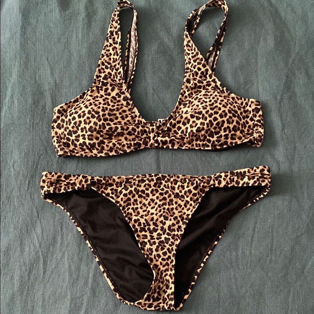 Cabana del sol | Brown and Black Leopard Print Bikini Set size Large